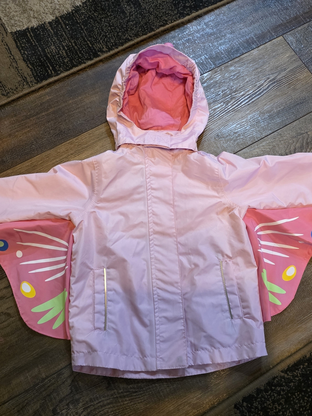 Kids' Pink Butterfly Wing Hooded Raincoat - Water-Resistant